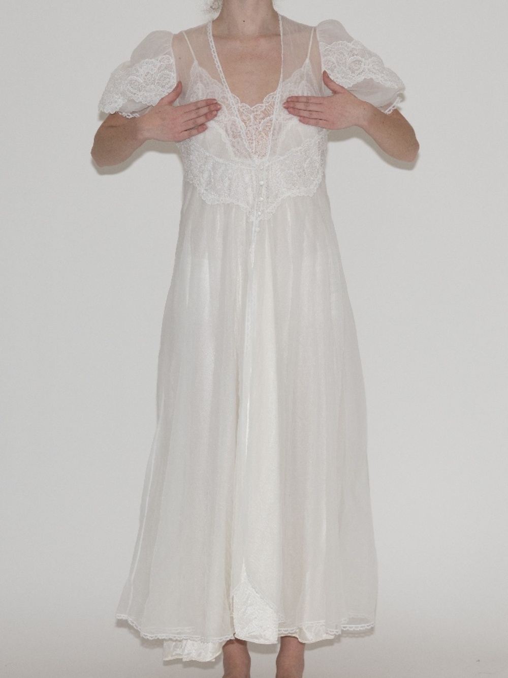 Vintage 70s peignoir set white mesh size XL val mode nylon